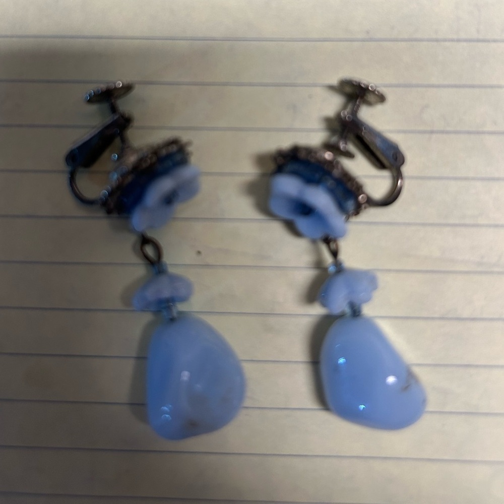 Vintage Marian Haskell Blue Floral Earrings - Picture 5 of 5